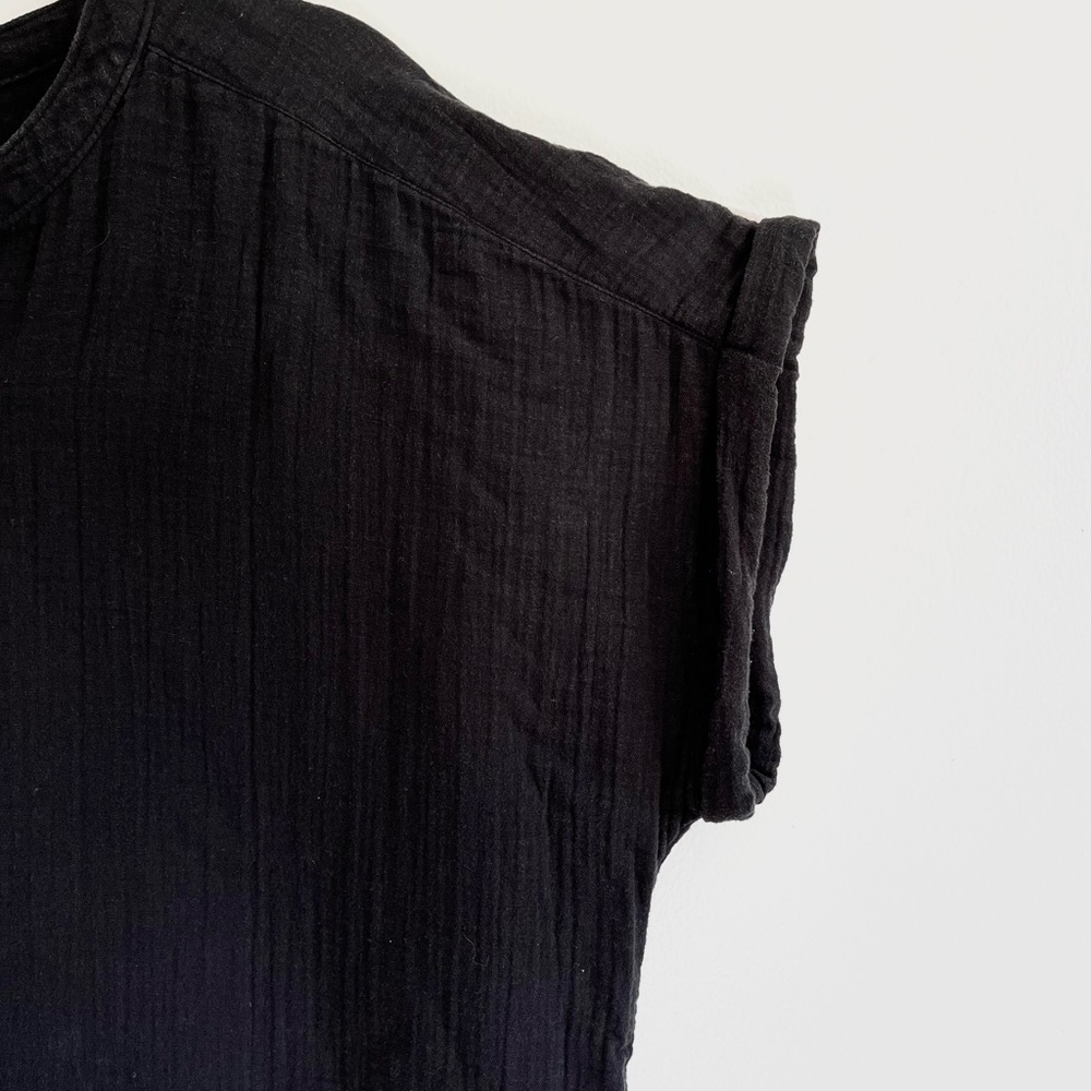 Quince Women's Black Gauze Rolled Cuff Short Sleeve Button-Up Tunic Top XL - Picture 4 of 8